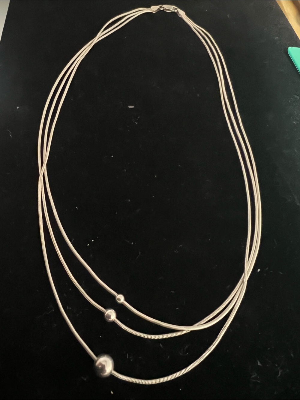 925 STERLING SILVER 3 STRAND SNAKE FLOATING BEAD ITALY NECKLACE